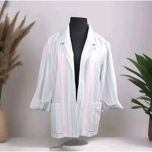Vtg Pastel Baiadera Sz 16 Striped Cape Cod Match Mates Blazer Jacket‎ Light